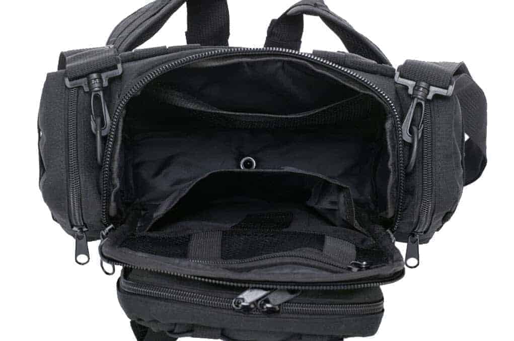 black tactical camera sling bag - top view
